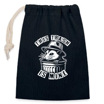 Trash - funny opossum looks out of the garbage can - Closable cotton gift bag (14x20cm) - navy - Front