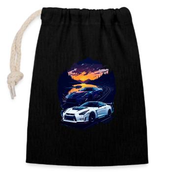 Voiture de sport classique - Sac cadeau en coton avec cordon (14 x 20 cm) - noir - Devant