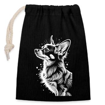 Göttliche Anmut: Das Chihuahua in Weiß - Verschließbarer Geschenkbeutel aus Baumwolle (14x20cm) - Schwarz - Vorne