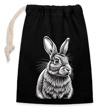 Portrait de lapin - Sac cadeau en coton avec cordon (14 x 20 cm) - noir - Devant