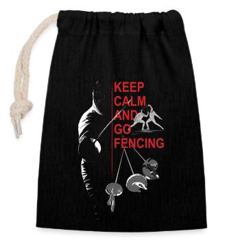 Fencing, Gift, Training, Keep Calm - Closable cotton gift bag (14x20cm) - black - Front