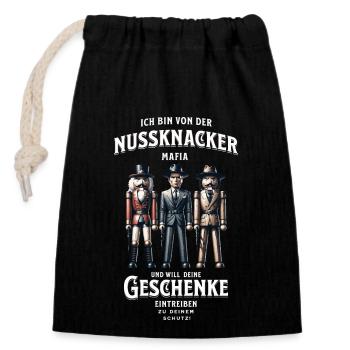 Nussknacker Mafia – Lustiges Weihnachtsgeschenk - Verschließbarer Geschenkbeutel aus Baumwolle (14x20cm) - Schwarz - Vorne