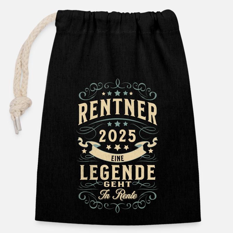 Rentner 2025 - Verschließbarer Geschenkbeutel aus Baumwolle (14x20cm) - Schwarz