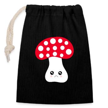 Kawaii Mushroom Toadstool cute red with face - Closable cotton gift bag (14x20cm) - black - Front