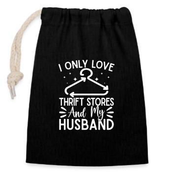 Thrift Shop Love Thrift Stores & My Husband Love - Closable cotton gift bag (14x20cm) - black - Front