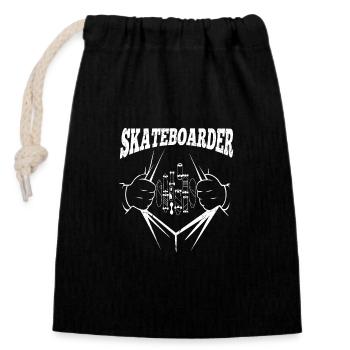 Skateboard Art Pour Garçons Filles Hommes Skateboard Cadeaux - Sac cadeau en coton avec cordon (14 x 20 cm) - noir - Devant