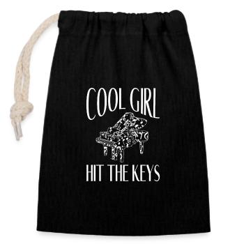 Piano Musicien Cool Girl Hit The Keys Piano - Sac cadeau en coton avec cordon (14 x 20 cm) - noir - Devant