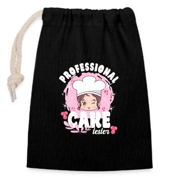 Pastry Lover professional Cake Tester Gift Idea - Verschließbarer Geschenkbeutel aus Baumwolle (14x20cm) - Schwarz - Vorne