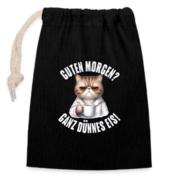 Good morning? Very thin - Closable cotton gift bag (14x20cm) - black - Front