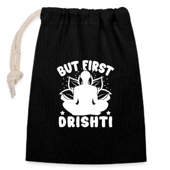Amateurs de Pilates Mais d’abord Drishti Pilates - Sac cadeau en coton avec cordon (14 x 20 cm) - noir - Devant
