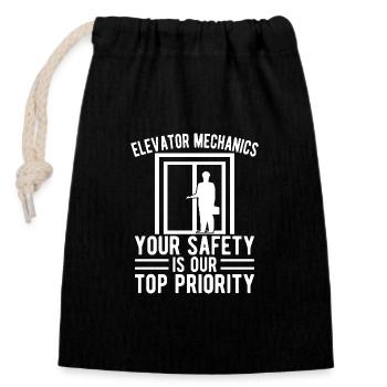 Funny Elevator Mechanic Your Safety Top Priority - Closable cotton gift bag (14x20cm) - black - Front