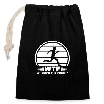 Marathonien Où est la course d’arrivée - Sac cadeau en coton avec cordon (14 x 20 cm) - noir - Devant