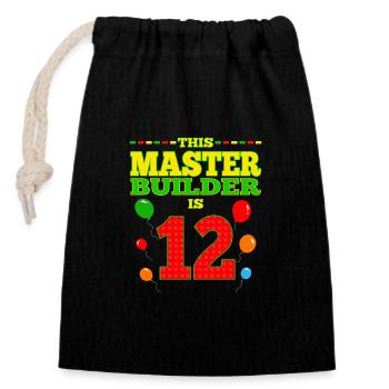 boys biMaster Builder 12 Years Old Block Building - Verschließbarer Geschenkbeutel aus Baumwolle (14x20cm) - Schwarz - Vorne