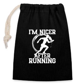 Marathon Runner Nicer After Running Gift - Closable cotton gift bag (14x20cm) - black - Front