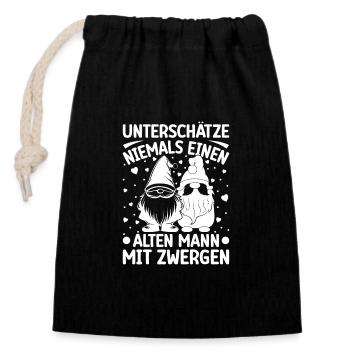 Zwergen Unterschätz Niemals Einen Alten Mann Zwerg - Verschließbarer Geschenkbeutel aus Baumwolle (14x20cm) - Schwarz - Vorne