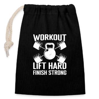 Powerlifting Bodybuilder Workout Lift Hard Gym - Closable cotton gift bag (14x20cm) - black - Front