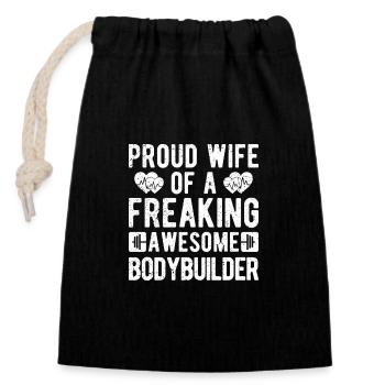 Powerlifting Proud Wife Of Awesome Bodybuilder Gym - Closable cotton gift bag (14x20cm) - black - Front