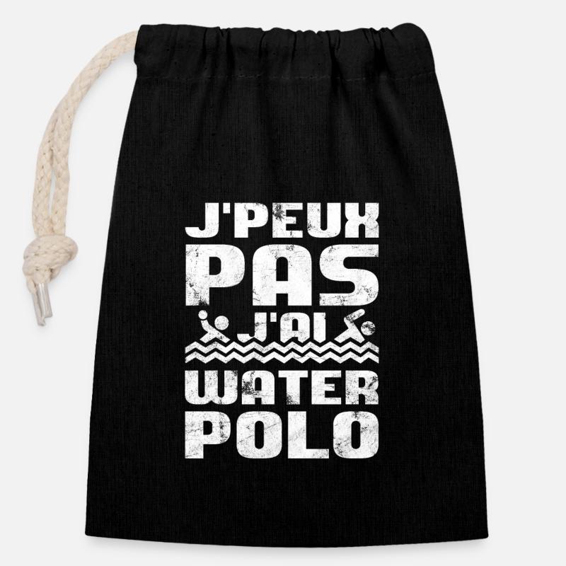 Je Peux Pas J'ai Water-Polo Humour - Sac cadeau en coton avec cordon (14 x 20 cm) - noir