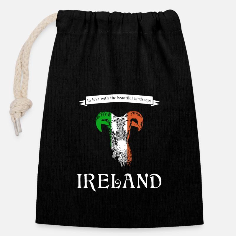 Irlande Irlande Moutons d’Irlande - Sac cadeau en coton avec cordon (14 x 20 cm) - noir