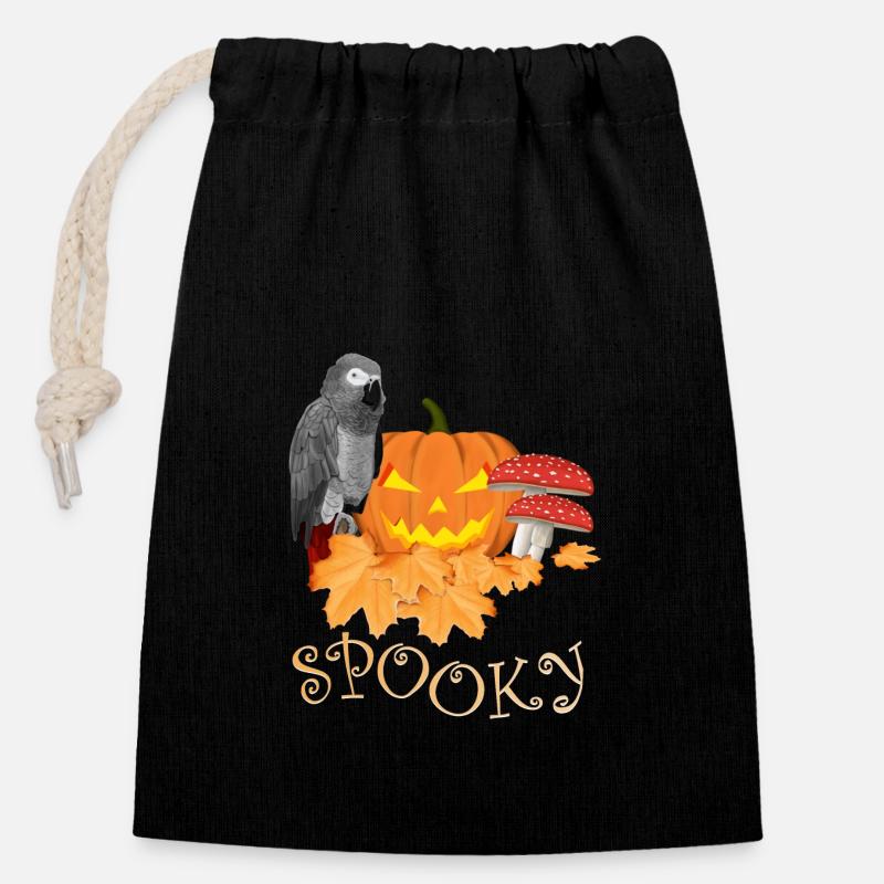 Graupapagei Vogel Vogelbeobachter Halloween Spooky - Verschließbarer Geschenkbeutel aus Baumwolle (14x20cm) - Schwarz