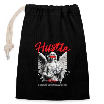 Hustle More Engelstatue mit Dollarscheinen - Verschließbarer Geschenkbeutel aus Baumwolle (14x20cm) - Schwarz - Vorne