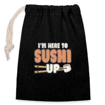 Sushi Lover I´m Here To Sushi Up - Verschließbarer Geschenkbeutel aus Baumwolle (14x20cm) - Schwarz - Vorne