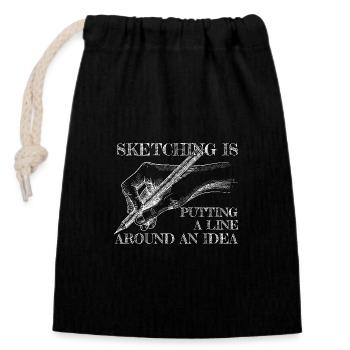 Funny Art Painter A Line Around An Idea Drawing - Closable cotton gift bag (14x20cm) - black - Front