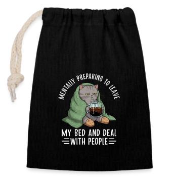Mentally Preparing Cat - Closable cotton gift bag (14x20cm) - black - Front