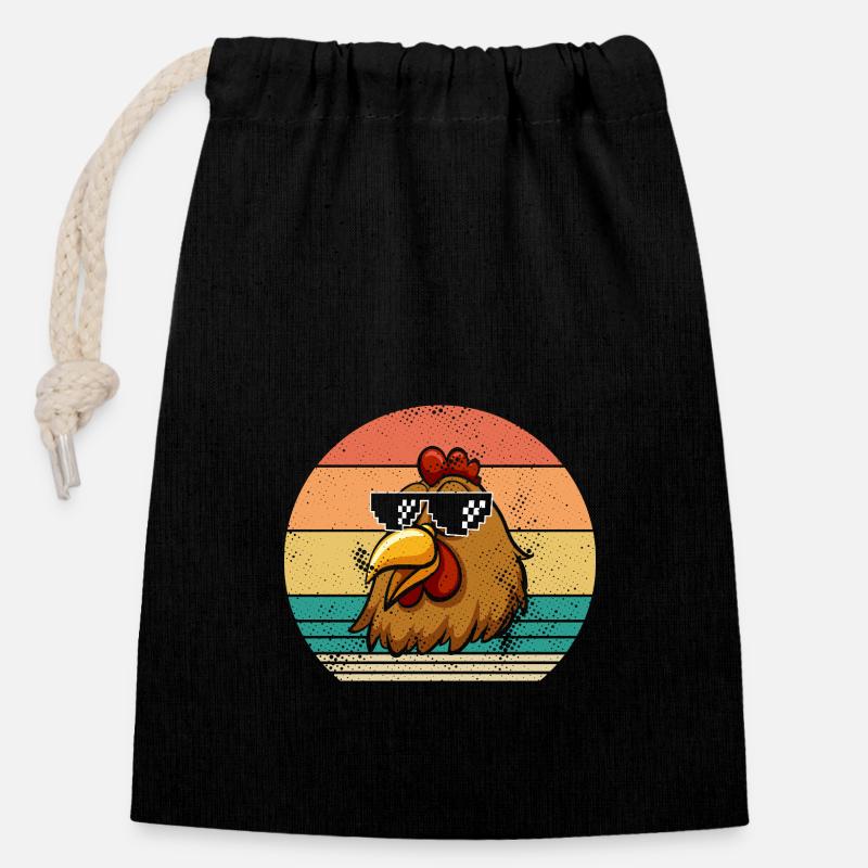 Poules Poule - Sac cadeau en coton avec cordon (14 x 20 cm) - noir