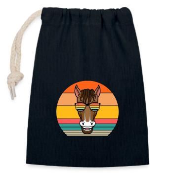 Monter à cheval - Sac cadeau en coton avec cordon (14 x 20 cm) - bleu marine - Devant