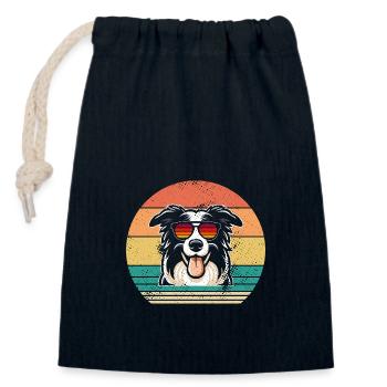 Border Collie - Closable cotton gift bag (14x20cm) - navy - Front
