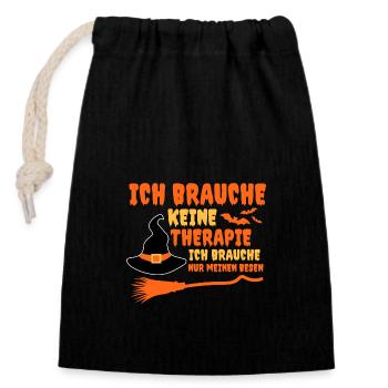 Hexe Hexenbesen Hexenkostüm Halloween - Verschließbarer Geschenkbeutel aus Baumwolle (14x20cm) - Schwarz - Vorne