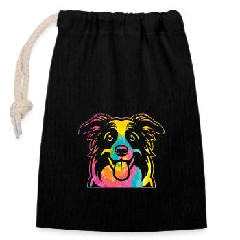 Border Collie - Closable cotton gift bag (14x20cm) - black - Front