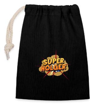 Holger - Sac cadeau en coton avec cordon (14 x 20 cm) - noir - Devant