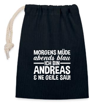 Prénom Andreas - Sac cadeau en coton avec cordon (14 x 20 cm) - bleu marine - Devant