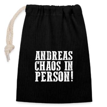 Prénom Andreas - Sac cadeau en coton avec cordon (14 x 20 cm) - noir - Devant