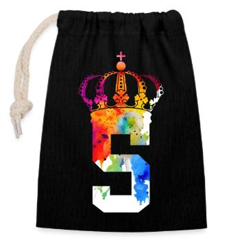KING 5 ANS QUEEN 5E ANNIVERSAIRE - Sac cadeau en coton avec cordon (14 x 20 cm) - noir - Devant