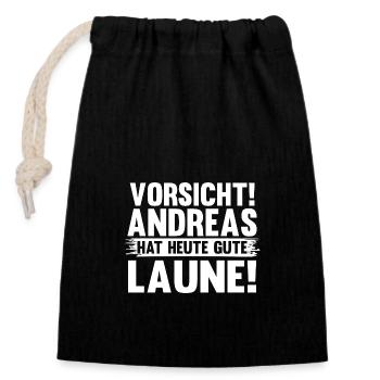 Prénom Andreas - Sac cadeau en coton avec cordon (14 x 20 cm) - noir - Devant