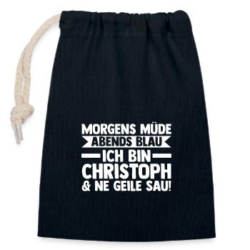 Prénom Chris Christoph - Sac cadeau en coton avec cordon (14 x 20 cm) - bleu marine - Devant