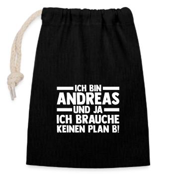 Prénom Andreas - Sac cadeau en coton avec cordon (14 x 20 cm) - noir - Devant