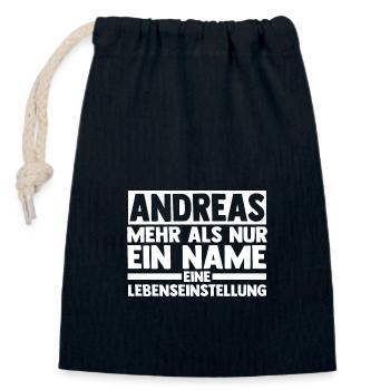 Prénom Andreas - Sac cadeau en coton avec cordon (14 x 20 cm) - bleu marine - Devant