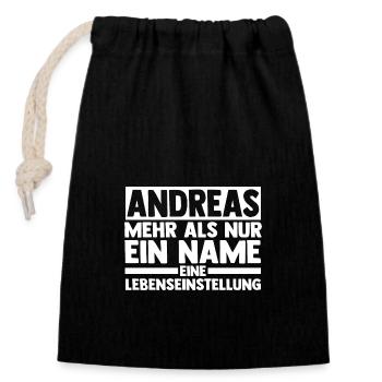 Prénom Andreas - Sac cadeau en coton avec cordon (14 x 20 cm) - noir - Devant