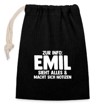 Emil - Verschließbarer Geschenkbeutel aus Baumwolle (14x20cm) - Schwarz - Vorne