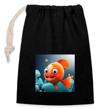 Süsser fröhlicher Clownfisch im Meer mit Korallen - Verschließbarer Geschenkbeutel aus Baumwolle (14x20cm) - Schwarz - Vorne