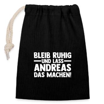 Prénom Andreas - Sac cadeau en coton avec cordon (14 x 20 cm) - noir - Devant