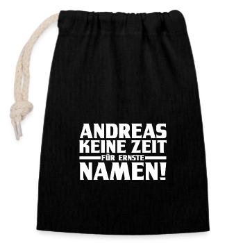Prénom Andreas - Sac cadeau en coton avec cordon (14 x 20 cm) - noir - Devant