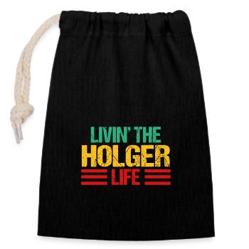 Holger - Sac cadeau en coton avec cordon (14 x 20 cm) - noir - Devant