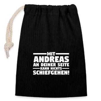 Prénom Andreas - Sac cadeau en coton avec cordon (14 x 20 cm) - noir - Devant