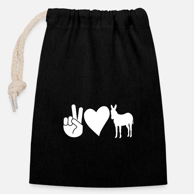 Âne - Sac cadeau en coton avec cordon (14 x 20 cm) - noir