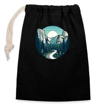 Landscape, Mountains, Forests, Sun - Closable cotton gift bag (14x20cm) - black - Front
